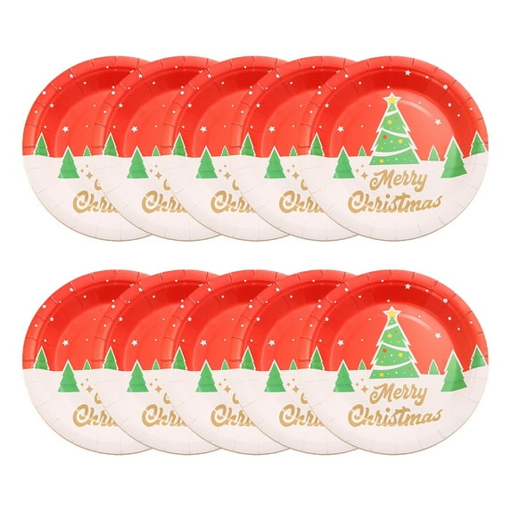 Darzheoy 10Pcs Christmas Paper Plates, 9 inch and 7 inch Xmas Santa Snowman Disposable Paper Plates for Christmas Dinner Dessert Party