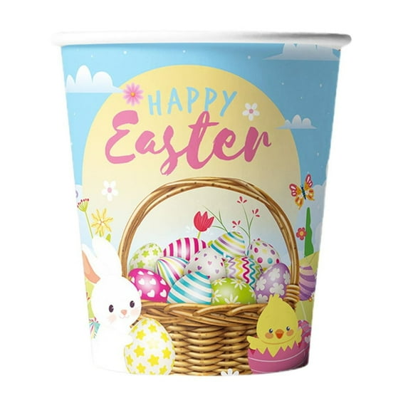 Darzheoy 10Pcs Happy Easter Paper Cups Colorful Eggs Cute Bunny Rabbit Disposable Cups Spring Party Cups for Juice Coffee Hot Cold Drink Home Party Supplies