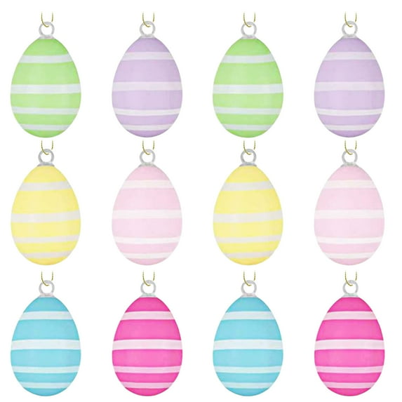 Darzheoy 12 Pcs Easter Hanging Eggs, 2.4" Easter Eggs Hanging Ornaments, Easter Decorations Eggs Tree Ornaments for Party Birthday Home Garden Decoration