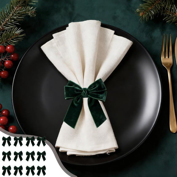Darzheoy 12PCS Christmas Napkin Ring with Bow Design, Napkin Buckle and Holder for Holiday Table Setting and Dinner Party Decor