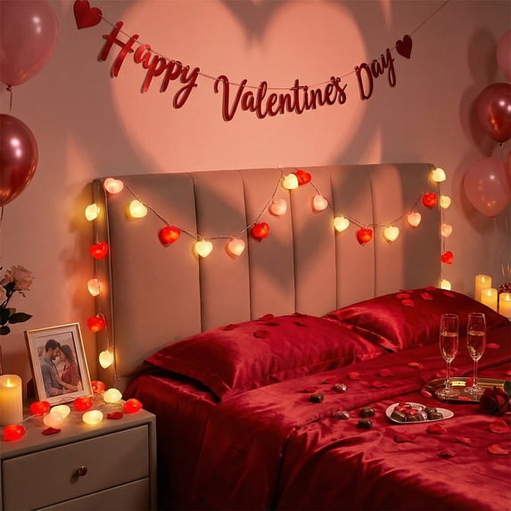 Darzheoy 15 FT Heart Shaped LED String Lights Plastic Three Colors for Wedding Valentine's Day Decorative Lights