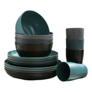 Darzheoy 16 Pieces Kitchen Dinnerware Set, Service for 8, Dinner Plates, Dessert Plate, Cereal Bowls, Cups, Colorful Plastic Outdoor Camping Dishes