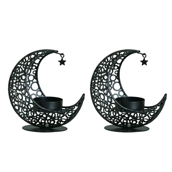 Darzheoy 2 Pack Crescent Moon Candle Holders, Metal Gold Tabletop Ornaments for Living Room Decor and Home Ambience