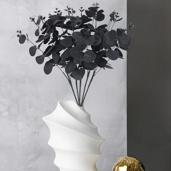 Darzheoy 20 Heads Realistic Plastic Money Leaf Bouquet - Halloween Party Decor, Home Office Wedding Floral Arrangement, Faux Greenerys Centerpiece, Black