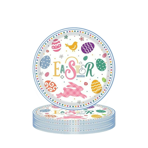 Darzheoy 20 Pcs Easter Paper Plates 7" Round Disposable Bunny Plates Egg Easter Dinnerware Sets for Holiday Spring Party Dessert Supplies