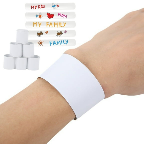 Darzheoy 20Pcs White PVC Slap Bracelet, DIY Blank Wristbands for Kids Birthday Party, Graffiti Handmade Slap Rings, Double-Sided Whiteboard Bracelets