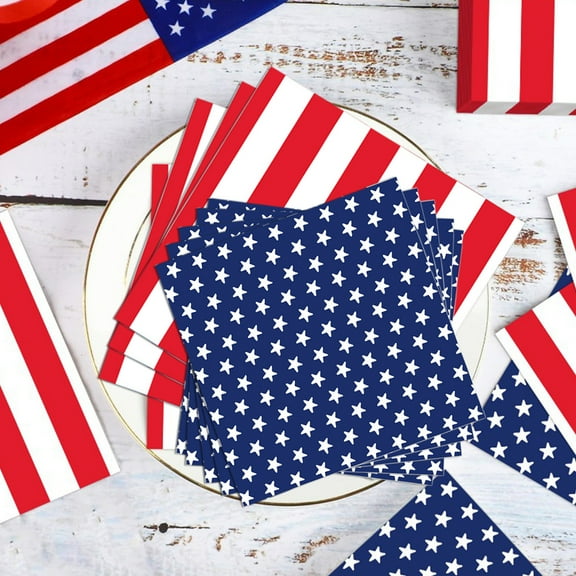 Darzheoy 25 Pcs American Flag Napkins 4th of July Patriotic Red White and Blue Disposable Paper Cocktail Napkins for Veterans Day Election Independence Day Decorations
