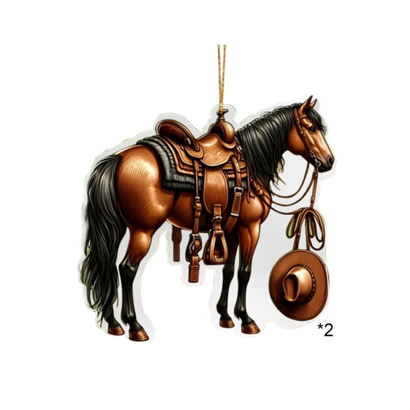 Darzheoy 2PC Acrylic Horse Car Ornament Flat Hanging Pendant Keychain for Christmas Tree Decoration Cross Border Sales Gift