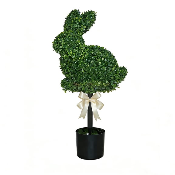 Darzheoy 30" Bunny Shaped Boxwood Topiary with Planter Pot, UV-Resistant Easter Home Decor for Porch, Outdoor & Indoor Spring Rabbit Artificial Topiary Tree (1 Pack)