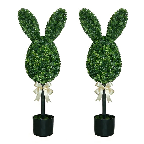 Darzheoy 30" Bunny Shaped Boxwood Topiary with Planter Pot, UV-Resistant Easter Home Decor for Porch, Outdoor & Indoor Spring Rabbit Artificial Topiary Tree (1 Pack)