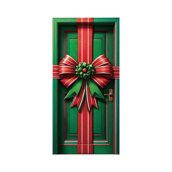Darzheoy 35x71 Inch Christmas Door Cover with 3D Bow Design for Door and Wall Decoration Festival Party Home Decor