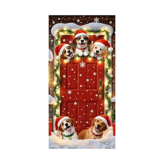 Darzheoy 35x71 Inch Christmas Door Cover with Santa Claus Pattern for Door Decoration Festival Party Home Decor