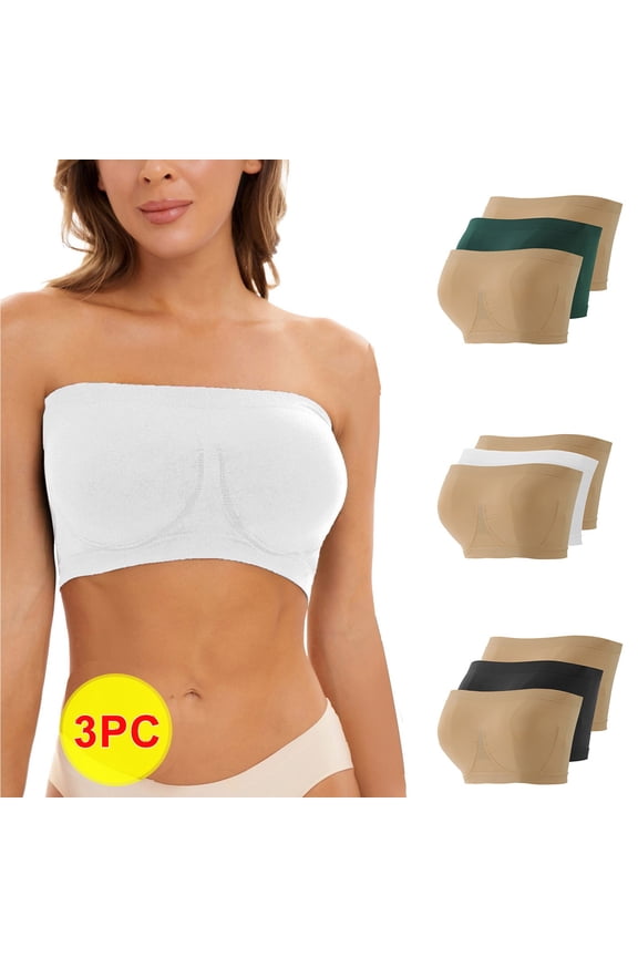 3PC Strapless Bras for Women Stretch Strapless Bra Bandeau Bra Plus Size Strapless Bra Comfort Wire-Free Bra 40/C-DDD