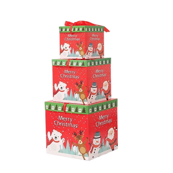 Darzheoy 3Pcs Christmas Nesting Gift Boxes with Lid Nesting Boxes Xmas Boxes for Gifts Red Christmas Tree Gift Wrap Boxes for Christmas New Year Wrapping Presents