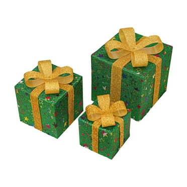Darzheoy 3Pcs Lighted Gift Boxes Christmas Decorations, LED Lighted Christmas Tree Present Boxes, Christmas Home Gift Box Decorations