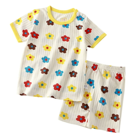 Darzheoy 3T Summer Outfits For Girls Summer Kids Pajamas Children's Short Sleeve Pjs Set Loose Two-Piece Home-Wear Suits Children T-Shirt Loungwear Sets