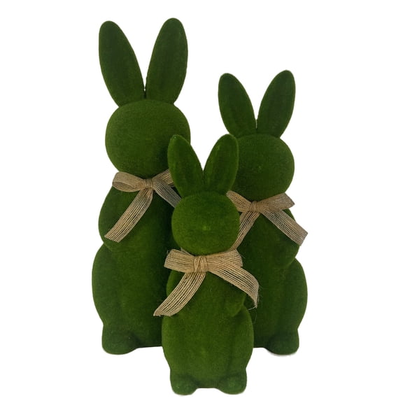 Darzheoy 3pcs Bunny Easter Decoration, Green Fuzzy Flocked Bunny Artificial Easter Decor, Rabbit Figurines for Decorations Indoor Table Home, Kitchen