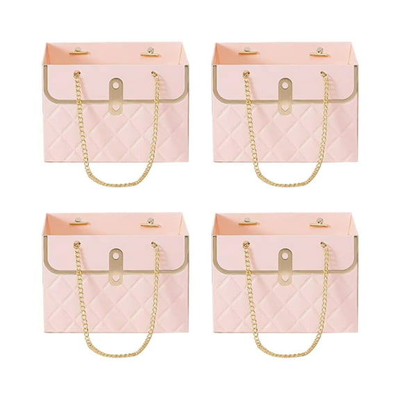 Darzheoy 4 PCS Flower Paper Gift Box, Bouquet Storage Bucket Florist Handbag with Metal Chain, Gift Craft Wrap Bag for Wedding Party Valentine's Day Birthday Mother's Day