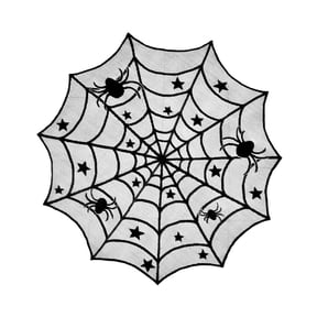 Darzheoy 40" Round Cobweb Table Topper, Halloween Web Tablecloth, Black Lace Table Cover for Halloween Dinner Party Decor