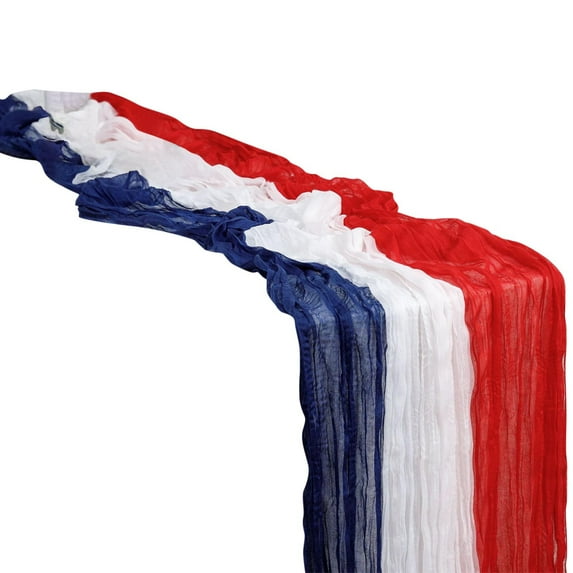 Darzheoy 4th of July Cheese Cloth Table Runner, Red White and Blue Table Runner for Memorial Day Independence Day Patriotic Party Decoration for Kitchen Dining Room, 35x118in