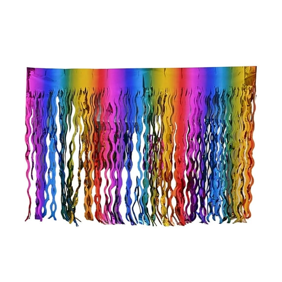 Darzheoy 4th of July Decorations, Red White and Blue Wavy Metallic Tinsel Foil Fringe Table Skirt for Rectangle Tables, Table Decorations for Memorial Day, Labor Day, Veterans Day