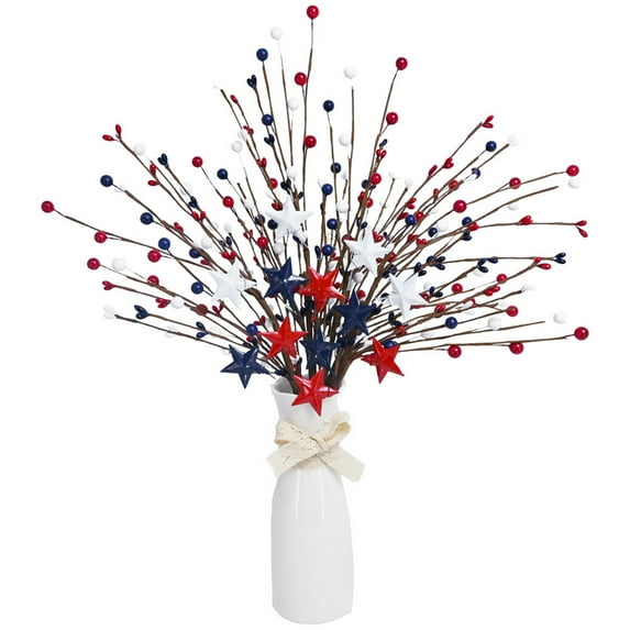 Darzheoy 4th of July Flowers Artificial, 4th of July Decorations, Red White and Blue Flowers, Patriotic Floral Stems, Star Picks for Home Birthday Party Memorial Day Decoration