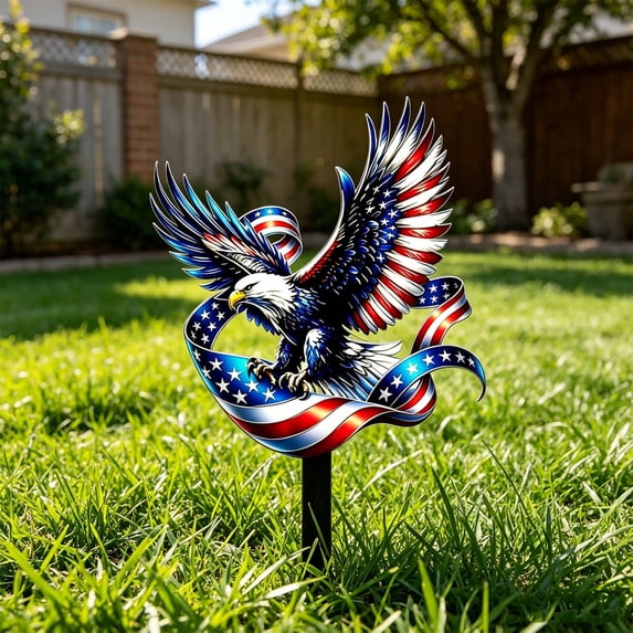 Darzheoy 4th of July Outdoor Decorations, Patriotic Wall Art Ornament, Handcrafted Metal Wall Art Decoration, Outdoor Weatherproof Home Accent for Yard, Porch, Front Door, Garden, Patio