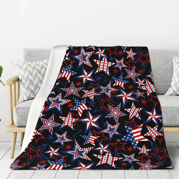 Darzheoy 4th of July Throw Blanket, American Flag Blue and Red Stars Throw Blankets, Memorial Day Independence Day Patriotic Lightweight Soft Warm Blanket for All Season 28x39 inch