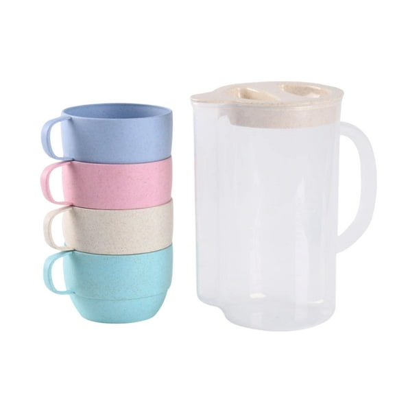 Darzheoy 5 Pack Wheat Straw Unbreakable Tableware Kettle Cups Set, with 4 Multicolor Cups, Dishwasher Coffee Mug for Water, Tea, Milks, Juice