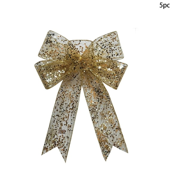Darzheoy 5 Piece Christmas Ribbon Bows with Glitter and Mesh for Tree Decoration Scene Setup Hanging Ornaments for Holiday Festivities