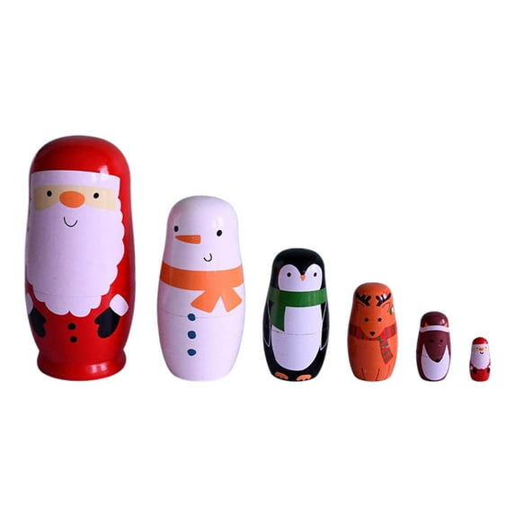 Darzheoy 5pcs Handmade Wooden Animal Nesting Dolls, Santa Claus & Snowman, Traditional Russian Matryoshka Gift