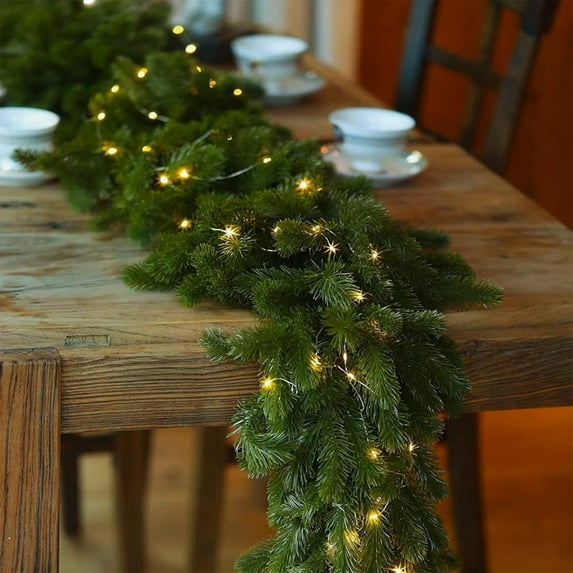 Darzheoy 6.6FT Christmas Garlands with Light Norfolk Pine Garland Faux Greenery Pine Garland for Table Mantle Wall Holiday Indoor Outdoor Christmas Decorations