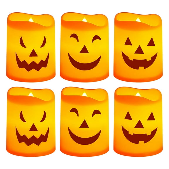 Darzheoy 6PCS Halloween Pumpkin Candle Light, Halloween Orange Flameless Candle Lights LED Lamps Festival Decor Light for Halloween Party