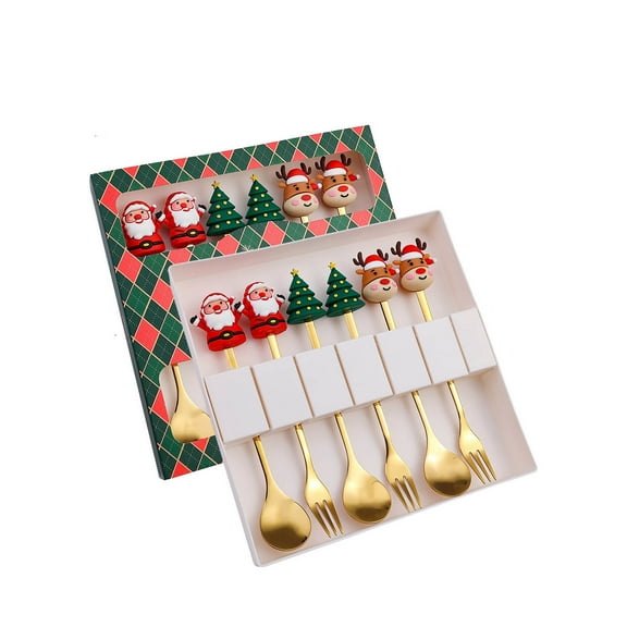 Darzheoy 6Pcs Christmas Spoons Forks Set, Stainless Steel Christmas Tree Tea Spoon for Home, Xmas Coffee Spoon Dinner Forks Tableware Gift, Holiday Party Supply