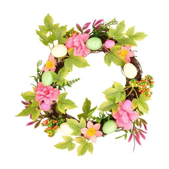 Darzheoy 8" Artificial Easter Wreath with Colored Egg and Mixed Flowers Spring Wreath for Front Door or Indoor, Wall Easter Decorations
