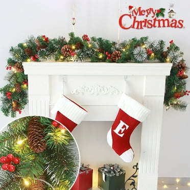 Darzheoy 9FT Pre-Lit Artificial Christmas Garland, Warm Lights, Decorated with Pine Cones Berry Clusters, Plug In, for Mantle Fireplace Wall Table Holiday Xmas Decor