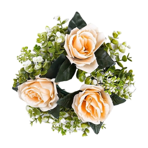 Darzheoy Artificial Rose Candle Rings Wreaths Floral Decor for Candles Fake Small Candle Flower Ring Wreath Candle Holder Wedding Centerpieces for Tables Party Decoration