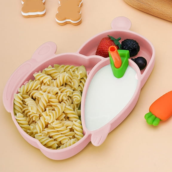 Darzheoy Baby Feeding Set, Silicone Divided Suction Plates for Baby, Rabbit Shapes Plate, Self Feeding Silicone Tableware, Non-Slip, Dishwasher and Microwave Safe