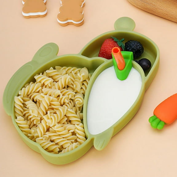 Darzheoy Baby Feeding Set, Silicone Divided Suction Plates for Baby, Rabbit Shapes Plate, Self Feeding Silicone Tableware, Non-Slip, Dishwasher and Microwave Safe