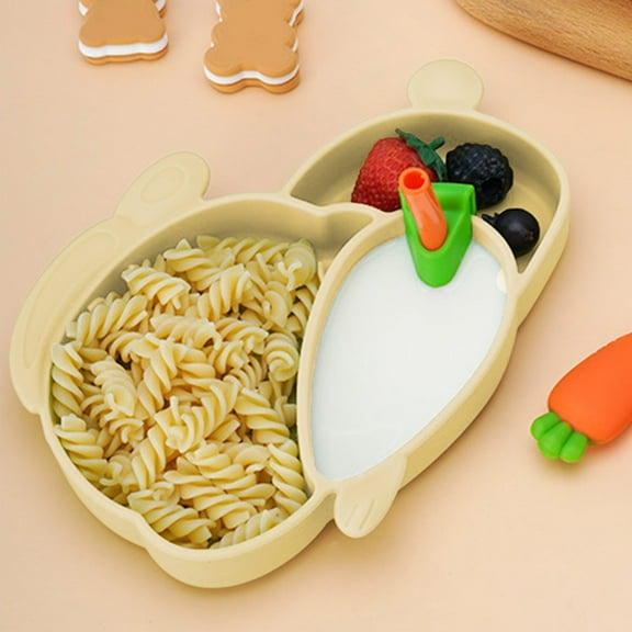 Darzheoy Baby Feeding Set, Silicone Divided Suction Plates for Baby, Rabbit Shapes Plate, Self Feeding Silicone Tableware, Non-Slip, Dishwasher and Microwave Safe