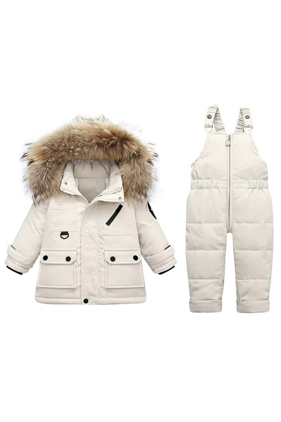Baby Girls Boys Snowsuit, Infant Winter Clothes Toddler Kids Winter Warm Hooded Down Jacket Coat + Ski Bib Pants