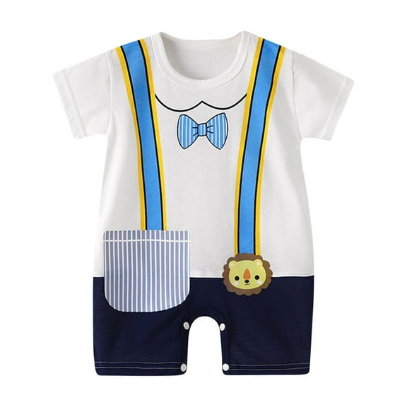 Darzheoy Baby Rompers Printed Round Neck Summer Thin Jumpsuits Button Comfortable Loose Solid Color Short Sleeve Casual Clothes For Boys And Girls ,Size 0-24 Month