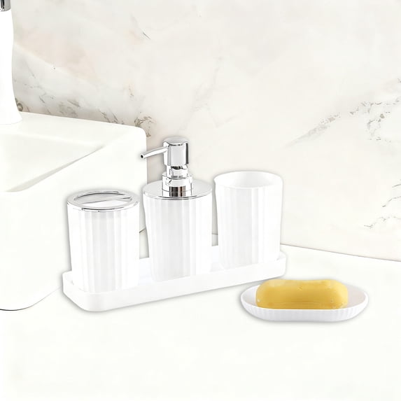 Darzheoy Bathroom Five Piece Set Toothbrush Cup Organizer Tray for Hotel Home Decor Countertop Storage Essential