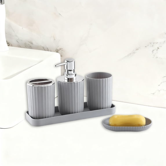Darzheoy Bathroom Five Piece Set Toothbrush Cup Organizer Tray for Hotel Home Decor Countertop Storage Essential
