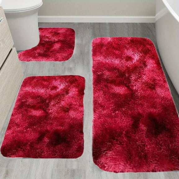 Darzheoy Bathroom Rug Set 3 Piece, Shaggy Bath Mat Set, Soft Absorbent Plush Microfiber Bathroom Rugs, Non Slip Bath Rugs Tie Dye, Machine Washable