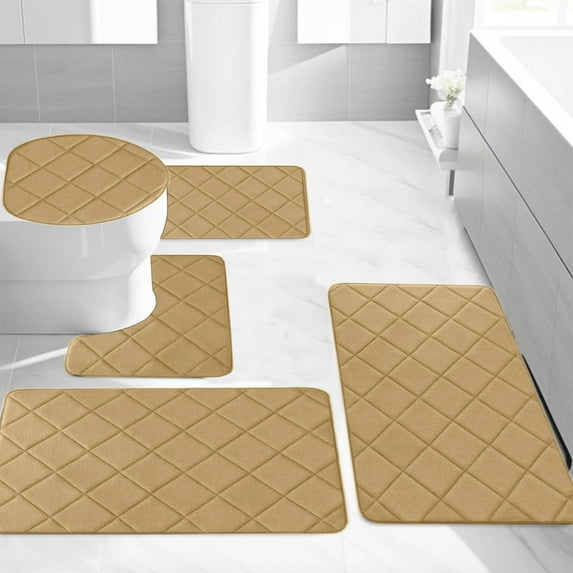 Darzheoy Bathroom Rug Set 5 Piece, Soft Non Slip Memory Foam Bath Mat, Machine Wash Bathroom Mat Set, Water Absorbent Bath Mats for Toilet and Floor