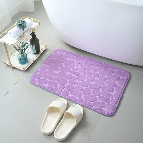 Darzheoy Bathroom Rugs, 24" x 16", Thickened Coral Velvet Cobblestone Entrance Carpet, Water Absorbent Bath Mats for Bathroom, Ultra Soft and Non-Slip Bathroom Rugs (Purple)