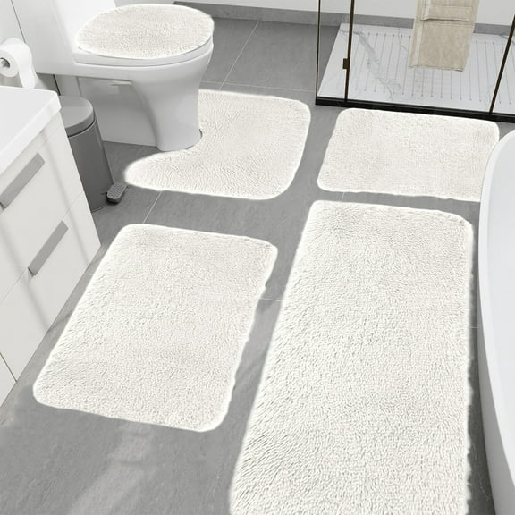 Darzheoy Bathroom Rugs Sets 5 Pieces Bath Mat Set, Plush Bath Rugs for Bathroom, Soft Cozy Shaggy Bathroom Mats, Non-Slip Plush Bath Carpet for Bathroom Floor, Tub, and Shower