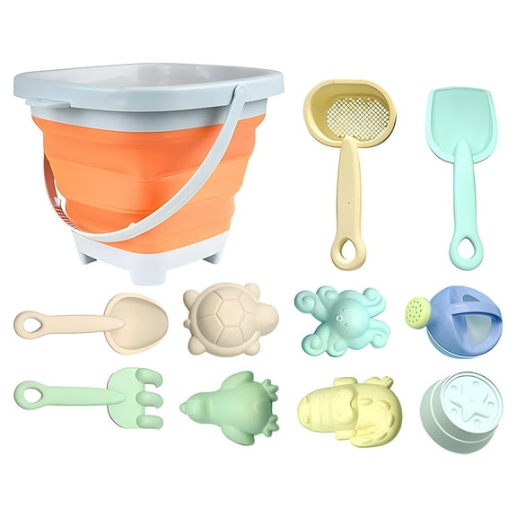 Darzheoy Beach Toys for Kids, Sand Toys Set Includes Collapsible Sand Bucket Shovel and Sand Rake Toys for Beach 11 PCS, Sandbox Toys Sandcastle Building Kit with Waterproof Net