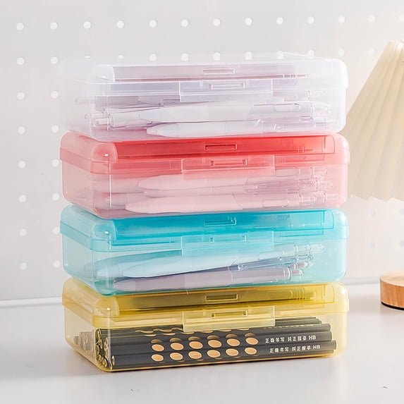Darzheoy Bilayer Pencil Box Large Capacity Clear Pencil Case with Snap-tight Lid Stackable Design Office Sch-ool Supplies Storage Organizer Box